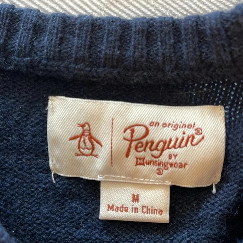 Vintage Original Penguin cable knit crewneck sweater navy blue medium - Picture 3 of 6